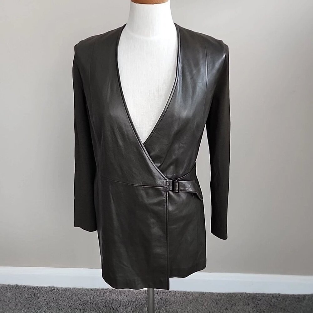 Designer Marc Cain green leather belted jacket N 3 or size 8